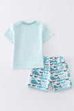 Blue stripe whale print boy set