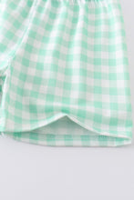 Cargar imagen en el visor de la galería, Green flamingo embroidery plaid boy short set
