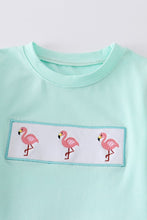 Cargar imagen en el visor de la galería, Green flamingo embroidery plaid boy short set

