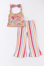 Load image into Gallery viewer, Floral print stripe girl bell pant set
