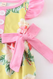 Mustard floral print ruffle girl romper