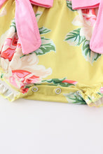 Load image into Gallery viewer, Mustard floral print ruffle girl romper
