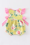 Mustard floral print ruffle girl romper