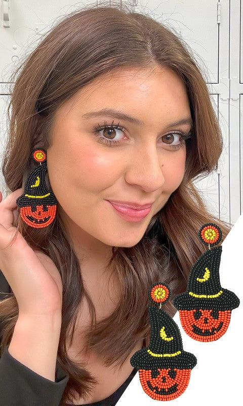 Pumpkin with Witches Hat Earrings