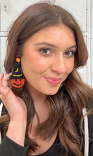 Load image into Gallery viewer, Pumpkin with Witches Hat Earrings
