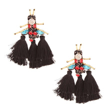 Load image into Gallery viewer, Rhinestone and Tassel Black Bee Earrings
