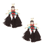 Rhinestone and Tassel Black Bee Earrings
