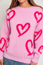 Cargar imagen en el visor de la galería, Long Sleeve Round Neck Heart Printed Sweater

