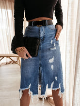 Load image into Gallery viewer, Distressed denim midi skirt
