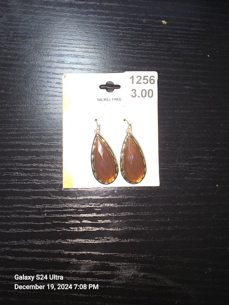 1256 - Gold & Brown Teardrop Earrings