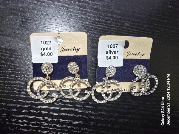 1027 - big gg inspired bling post back earrings