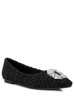 Load image into Gallery viewer, Aria Embellished Jewel Buckle Tweed Ballet Flats
