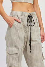 Load image into Gallery viewer, STRIPED CARGO PANTS WITH WAIST DRAWSTRING
