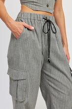 Load image into Gallery viewer, STRIPED CARGO PANTS WITH WAIST DRAWSTRING
