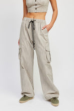 Load image into Gallery viewer, STRIPED CARGO PANTS WITH WAIST DRAWSTRING
