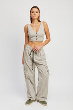 Load image into Gallery viewer, STRIPED CARGO PANTS WITH WAIST DRAWSTRING
