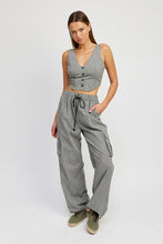 Load image into Gallery viewer, STRIPED CARGO PANTS WITH WAIST DRAWSTRING
