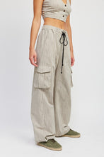 Load image into Gallery viewer, STRIPED CARGO PANTS WITH WAIST DRAWSTRING
