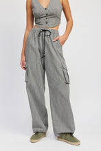 Load image into Gallery viewer, STRIPED CARGO PANTS WITH WAIST DRAWSTRING
