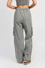 Load image into Gallery viewer, STRIPED CARGO PANTS WITH WAIST DRAWSTRING
