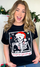 Load image into Gallery viewer, Skeleton Season&#39;s Greetings Graphic T-Shirt
