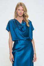 Cargar imagen en el visor de la galería, Made in USA Satin Cowl Neck Short Sleeve Top
