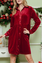 Load image into Gallery viewer, Button down Velvet long sleeve dress
