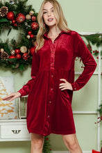 Load image into Gallery viewer, Button down Velvet long sleeve dress
