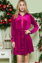 Load image into Gallery viewer, Button down Velvet long sleeve dress

