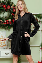 Load image into Gallery viewer, Button down Velvet long sleeve dress
