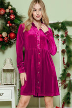 Load image into Gallery viewer, Button down Velvet long sleeve dress
