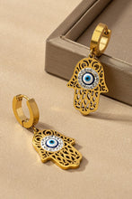 Load image into Gallery viewer, waterproof stainless steel evil eye drop huggie
