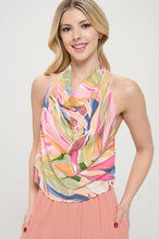 Load image into Gallery viewer, Made in USA Tropical LeafPrint Halter Backless Top
