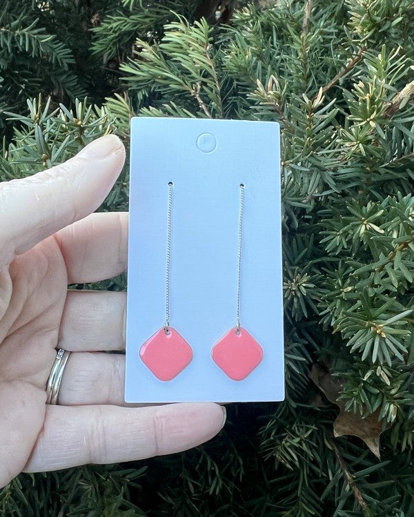 Pink Peach Diamond Threader Minimalist Earrings