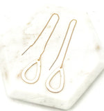 White Gold Teardrop Threader Minimalist Earrings