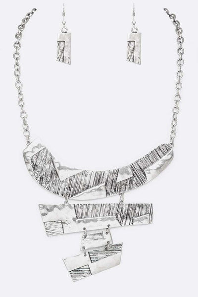 Mix Texture Statement Bib Necklace Set