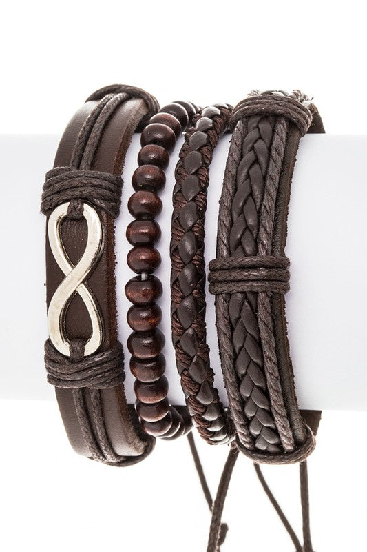 INFINITY SIGN MIX BEADS LEATHER BRACELET SET