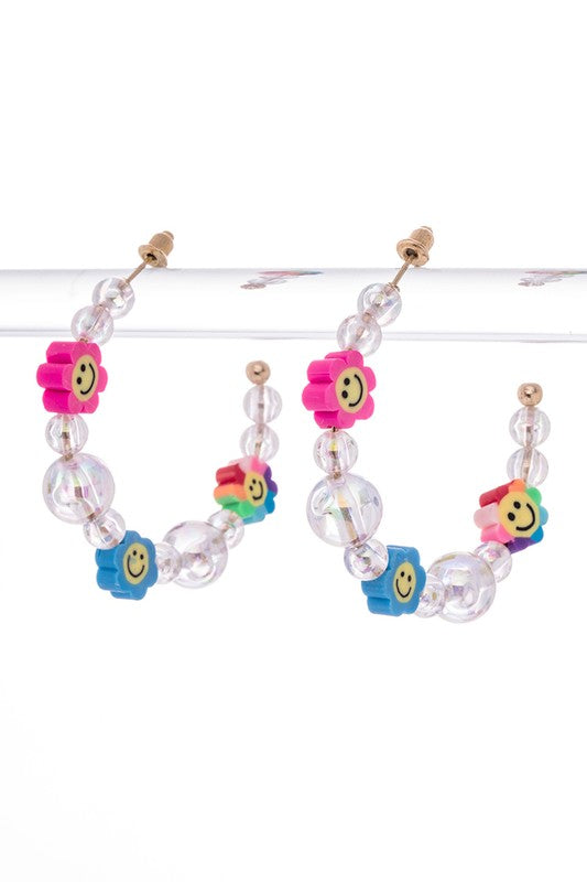 Smiley Flower Bubble Hoop Earrings