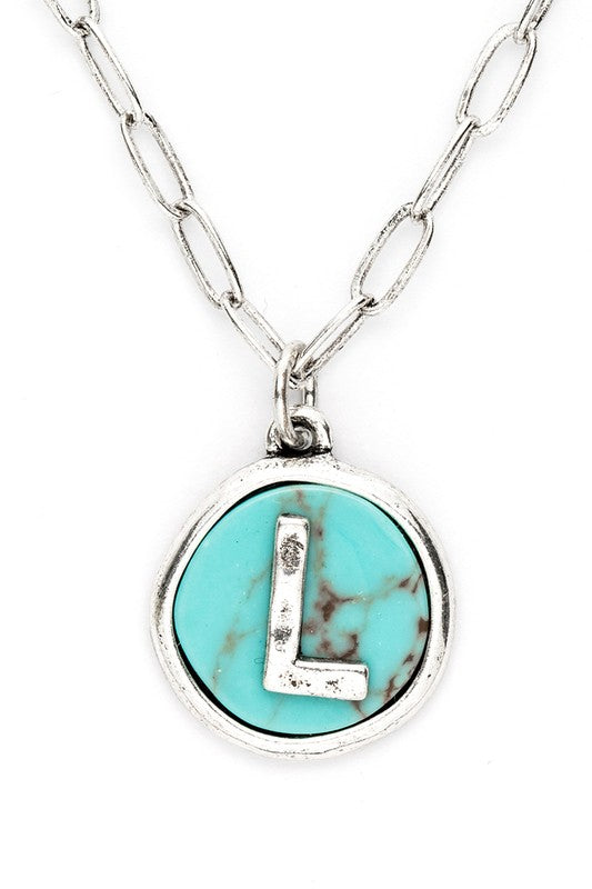 Initial L Turquoise Pendant Necklace