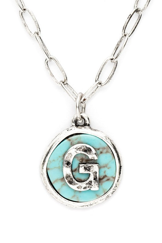 Initial G Turquoise Pendant Necklace