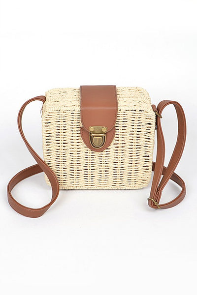 Straw Weaved Box Swing Bag
