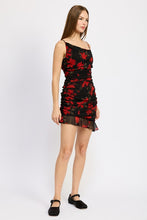 Load image into Gallery viewer, RUCHED ASYMMETRICAL NECK DRESS WITH RUFFLE DETAIL
