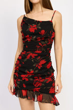 Load image into Gallery viewer, RUCHED ASYMMETRICAL NECK DRESS WITH RUFFLE DETAIL
