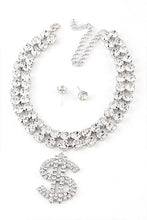 Load image into Gallery viewer, Dollar Sign Pendant Rhinestone Choker Necklace Set
