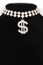 Load image into Gallery viewer, Dollar Sign Pendant Rhinestone Choker Necklace Set
