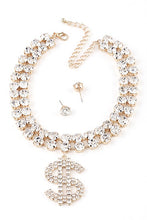 Load image into Gallery viewer, Dollar Sign Pendant Rhinestone Choker Necklace Set
