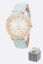 Cargar imagen en el visor de la galería, Crystal Bezel Leather Band Fashion Watch
