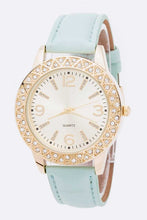 Cargar imagen en el visor de la galería, Crystal Bezel Leather Band Fashion Watch
