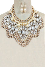 Load image into Gallery viewer, Crystal Flower Pearl Accent Statement Bib Necklace
