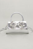 Metallic Bow Tie Mirror Top Handle Bag
